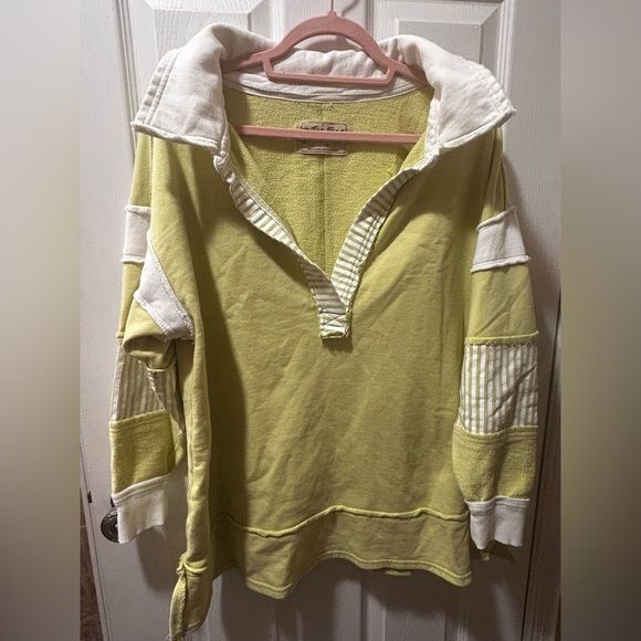 Free People Clean Prep Pullover Sunny Lime Combo XS OVERSIZED - Picture 4 of 6